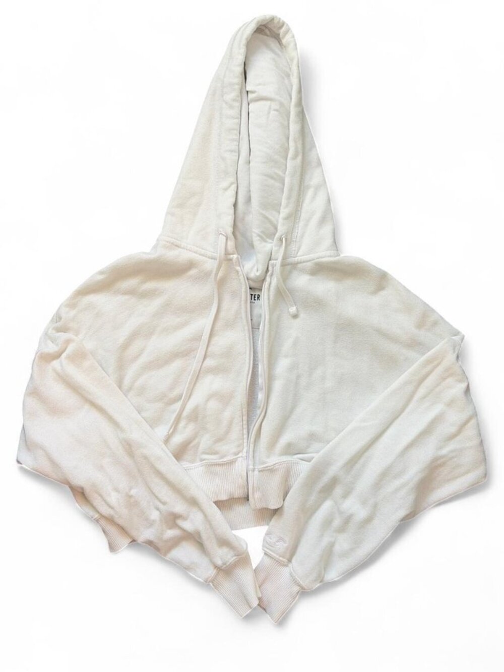 White Cropped Zip Up Hoodie - Size XS